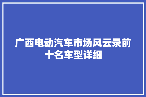 广西电动汽车市场风云录前十名车型详细