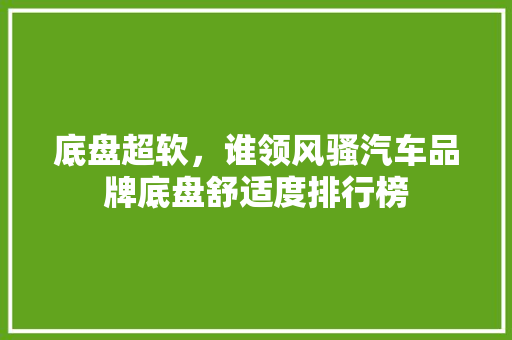 底盘超软，谁领风骚汽车品牌底盘舒适度排行榜