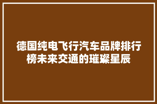 德国纯电飞行汽车品牌排行榜未来交通的璀璨星辰