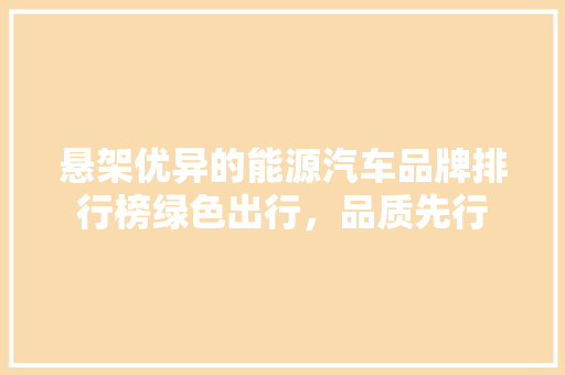 悬架优异的能源汽车品牌排行榜绿色出行，品质先行  第1张