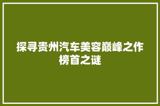 探寻贵州汽车美容巅峰之作榜首之谜