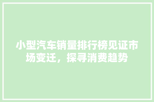 小型汽车销量排行榜见证市场变迁，探寻消费趋势