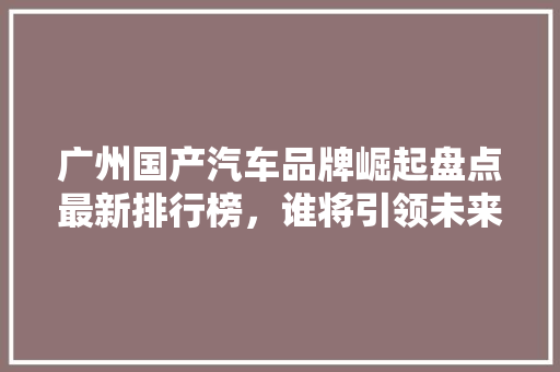 广州国产汽车品牌崛起盘点最新排行榜，谁将引领未来