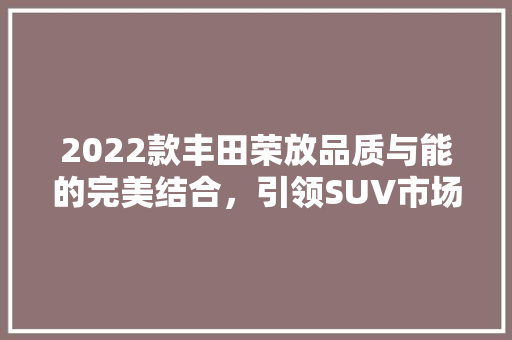 2022款丰田荣放品质与能的完美结合，引领SUV市场新风尚