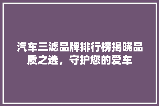 汽车三滤品牌排行榜揭晓品质之选，守护您的爱车