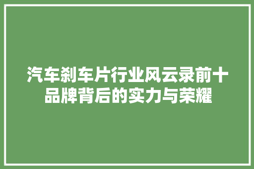 汽车刹车片行业风云录前十品牌背后的实力与荣耀  第1张