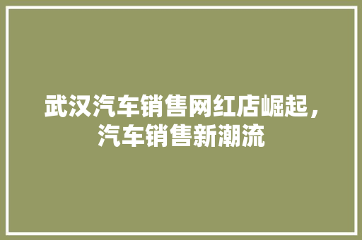 武汉汽车销售网红店崛起，汽车销售新潮流