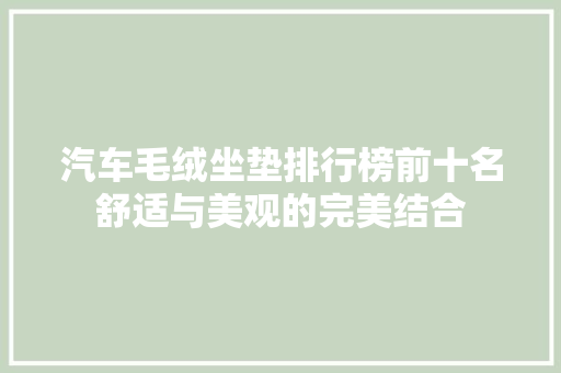 汽车毛绒坐垫排行榜前十名舒适与美观的完美结合