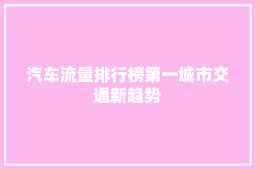 汽车流量排行榜第一城市交通新趋势  第1张