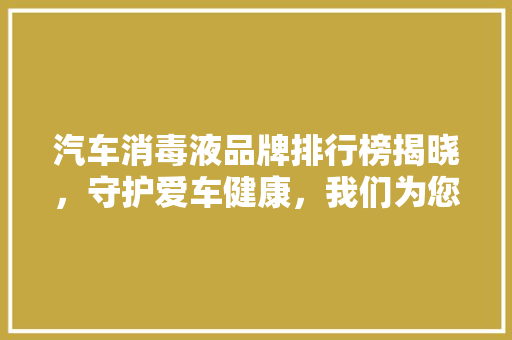 汽车消毒液品牌排行榜揭晓，守护爱车健康，我们为您精选