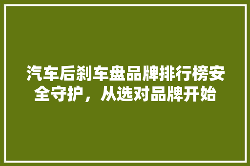汽车后刹车盘品牌排行榜安全守护，从选对品牌开始