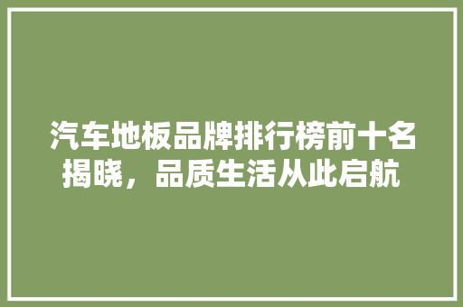 汽车地板品牌排行榜前十名揭晓，品质生活从此启航