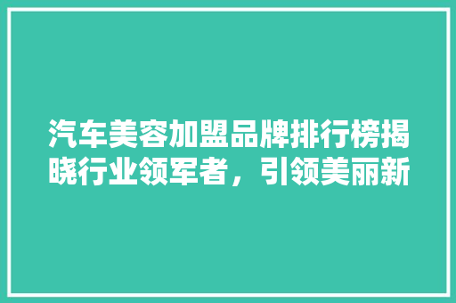 汽车美容加盟品牌排行榜揭晓行业领军者，引领美丽新风尚