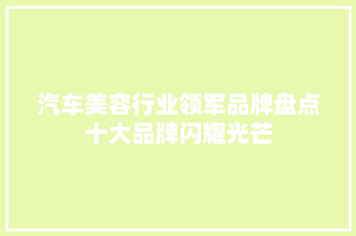汽车美容行业领军品牌盘点十大品牌闪耀光芒  第1张