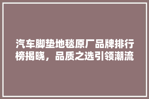 汽车脚垫地毯原厂品牌排行榜揭晓，品质之选引领潮流