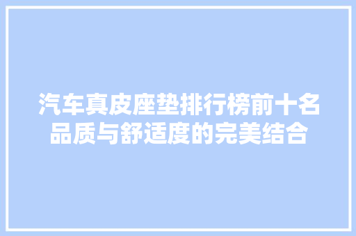 汽车真皮座垫排行榜前十名品质与舒适度的完美结合