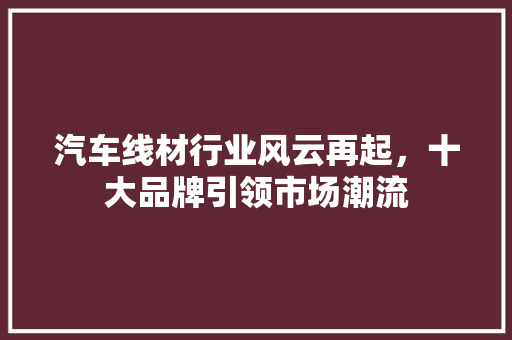 汽车线材行业风云再起，十大品牌引领市场潮流  第1张