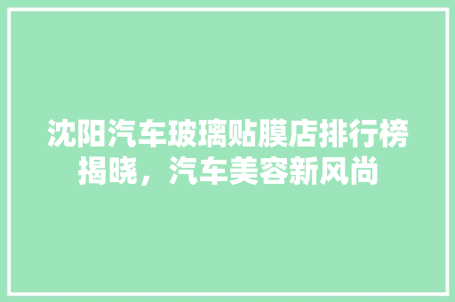 沈阳汽车玻璃贴膜店排行榜揭晓，汽车美容新风尚