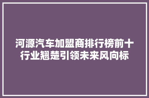 河源汽车加盟商排行榜前十行业翘楚引领未来风向标  第1张
