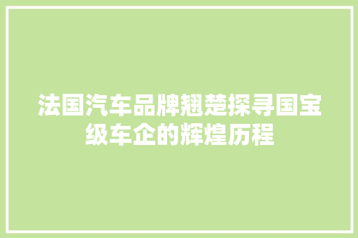 法国汽车品牌翘楚探寻国宝级车企的辉煌历程