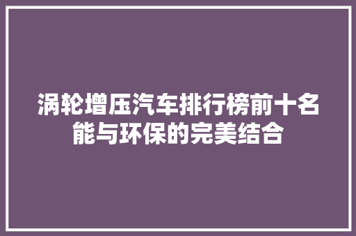 涡轮增压汽车排行榜前十名能与环保的完美结合