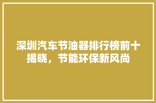 深圳汽车节油器排行榜前十揭晓，节能环保新风尚