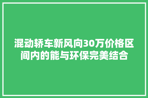 混动轿车新风向30万价格区间内的能与环保完美结合  第1张