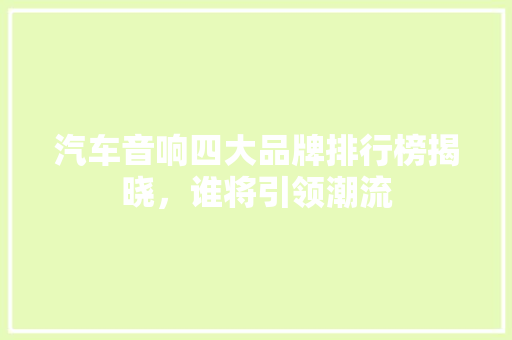 汽车音响四大品牌排行榜揭晓，谁将引领潮流  第1张