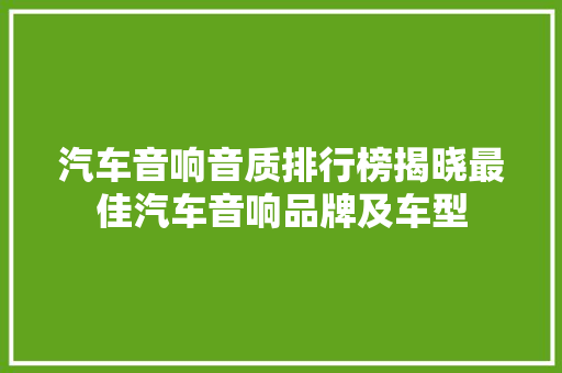 汽车音响音质排行榜揭晓最佳汽车音响品牌及车型