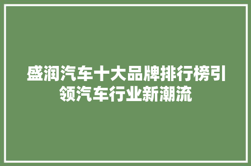 盛润汽车十大品牌排行榜引领汽车行业新潮流