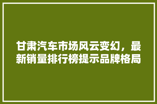 甘肃汽车市场风云变幻，最新销量排行榜提示品牌格局  第1张