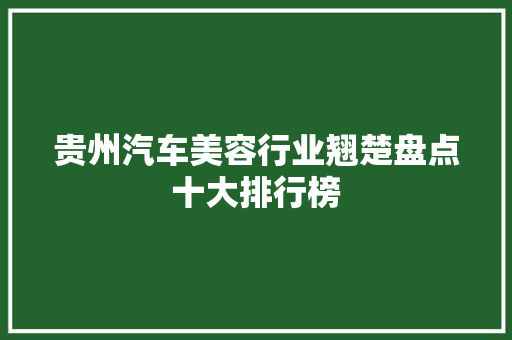 贵州汽车美容行业翘楚盘点十大排行榜