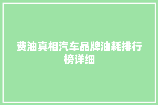 费油真相汽车品牌油耗排行榜详细  第1张