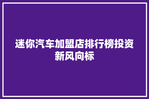 迷你汽车加盟店排行榜投资新风向标  第1张