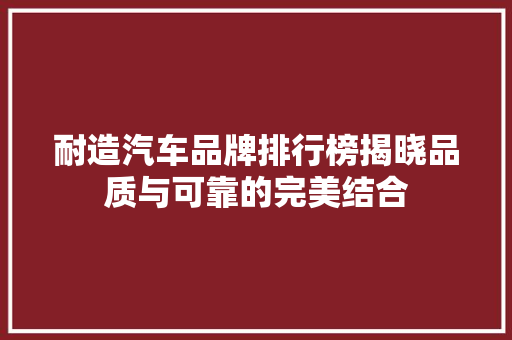 耐造汽车品牌排行榜揭晓品质与可靠的完美结合  第1张