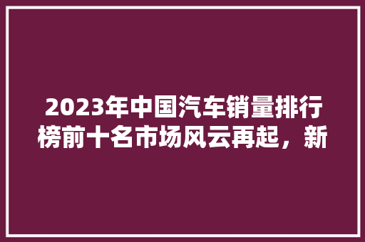 2023年中国汽车销量排行榜前十名市场风云再起，新能源汽车崛起