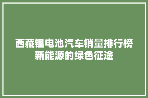 西藏锂电池汽车销量排行榜新能源的绿色征途  第1张
