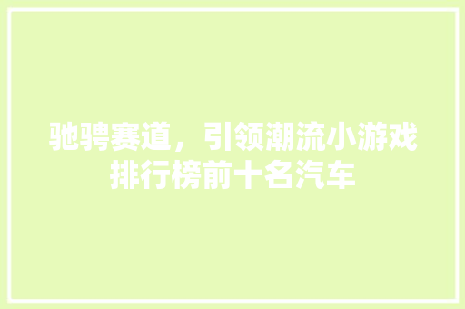 驰骋赛道，引领潮流小游戏排行榜前十名汽车