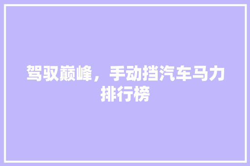 驾驭巅峰，手动挡汽车马力排行榜