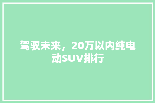 驾驭未来，20万以内纯电动SUV排行