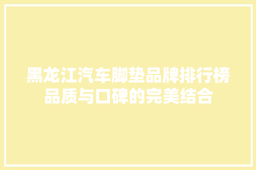 黑龙江汽车脚垫品牌排行榜品质与口碑的完美结合  第1张