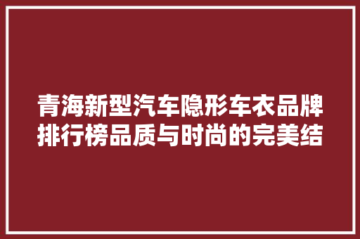 青海新型汽车隐形车衣品牌排行榜品质与时尚的完美结合  第1张