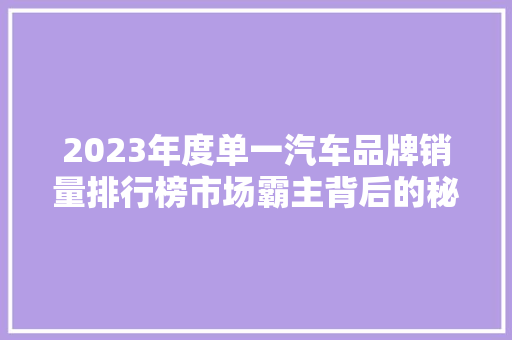 2023年度单一汽车品牌销量排行榜市场霸主背后的秘密