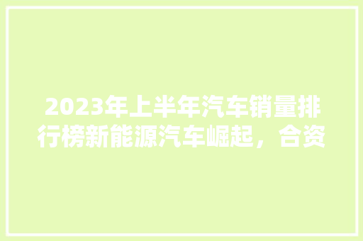 2023年上半年汽车销量排行榜新能源汽车崛起，合资品牌稳中求进  第1张