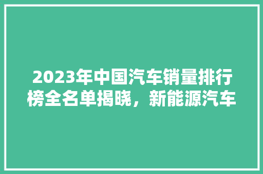 2023年中国汽车销量排行榜全名单揭晓，新能源汽车崛起成最大亮点  第1张