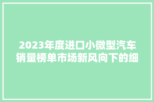 2023年度进口小微型汽车销量榜单市场新风向下的细分领域霸主  第1张