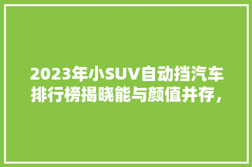 2023年小SUV自动挡汽车排行榜揭晓能与颜值并存，你的理想之选在此！