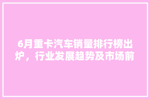 6月重卡汽车销量排行榜出炉，行业发展趋势及市场前景展望