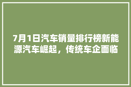7月1日汽车销量排行榜新能源汽车崛起，传统车企面临挑战