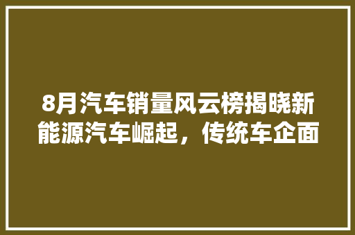 8月汽车销量风云榜揭晓新能源汽车崛起，传统车企面临挑战